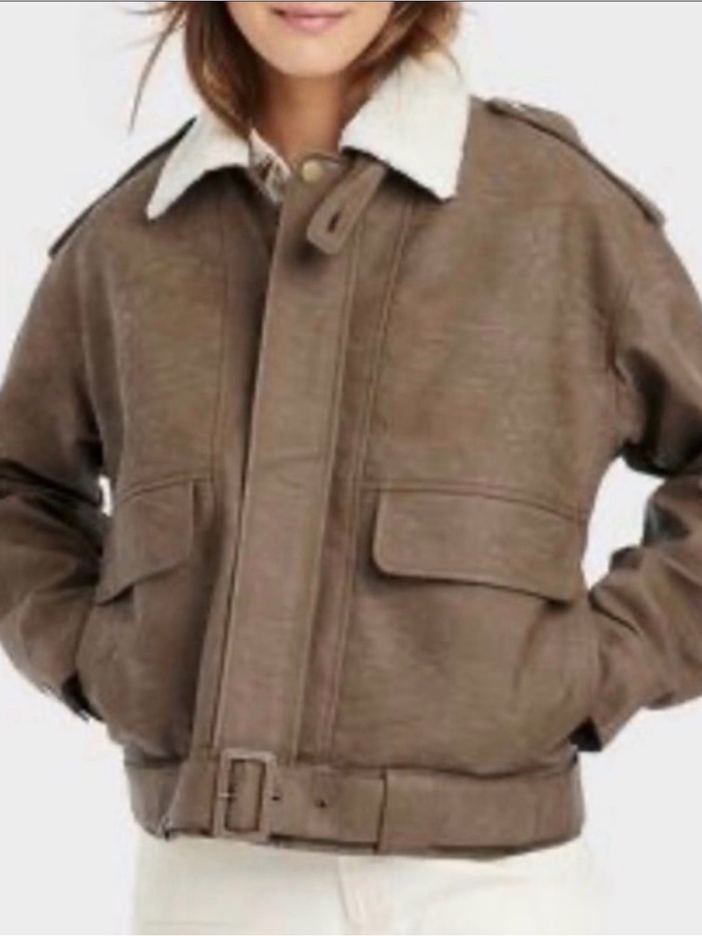 Women's Faux Leather Bomber Jacket - Universal Thread Brown S Small